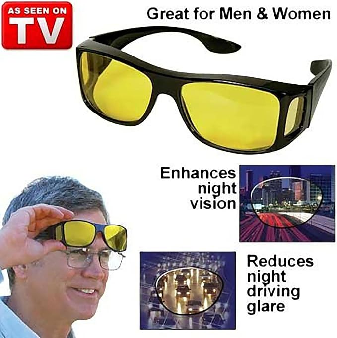 Juego de gafas de sol envolventes de visión nocturna HD, se adapta sobre tus lentes como se ve en la televisión